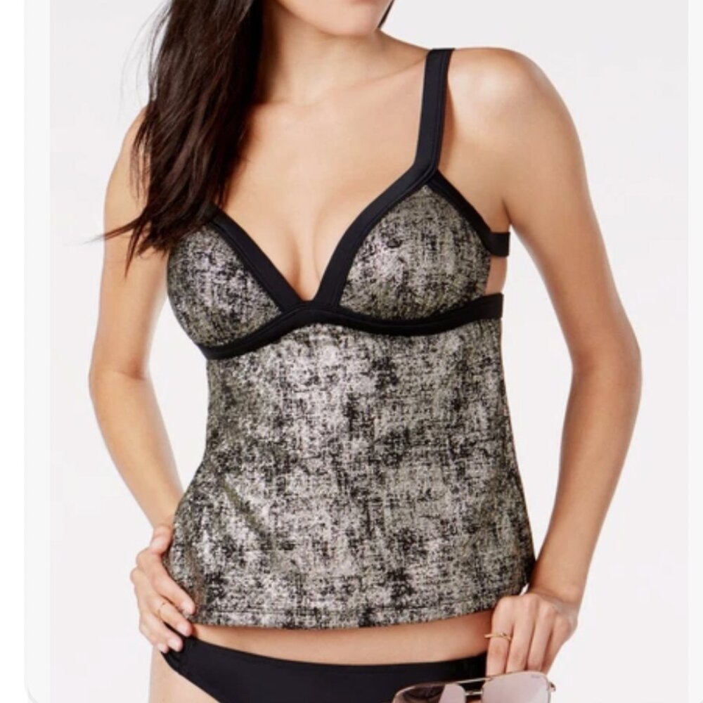 Hula Honey push up apron back foil tankini top